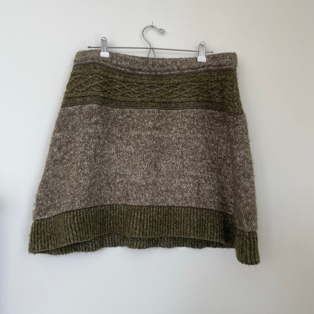 Prana Rena wool blend knit sweater skirt with cable knit detail Sz XL